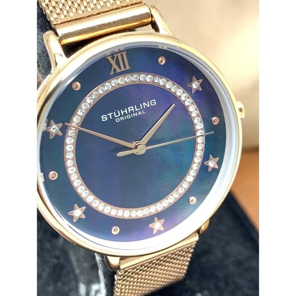 Stuhrling Women's Watch M16807 Symphony Quartz Blue Dial Rose Gold Steel… - Picture 12 of 13